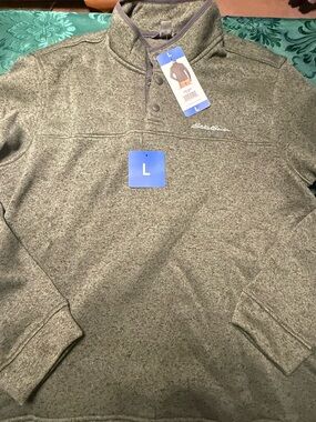 Eddie Bauer Men’s Olive Green Quarter-Snap Pullover, L  NWT